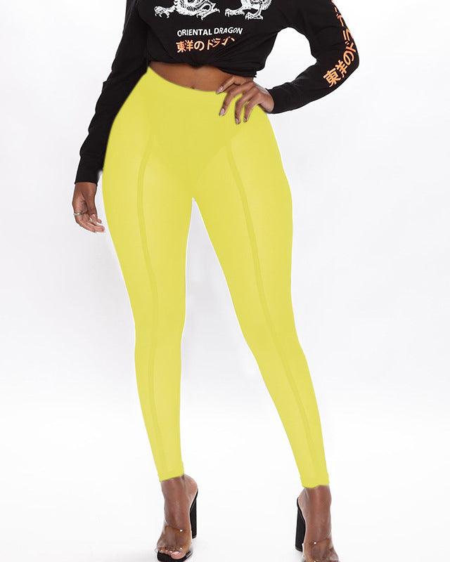 Mid Waist Plain See-Through Black Leggings Without Underwear