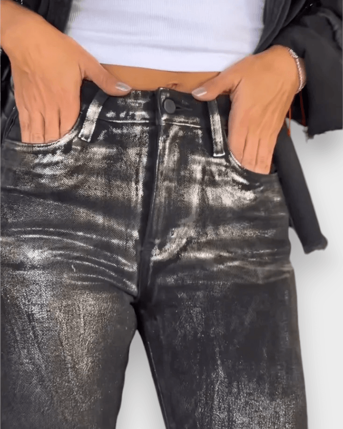 Metallic Black Skinny Jeans - Wishe