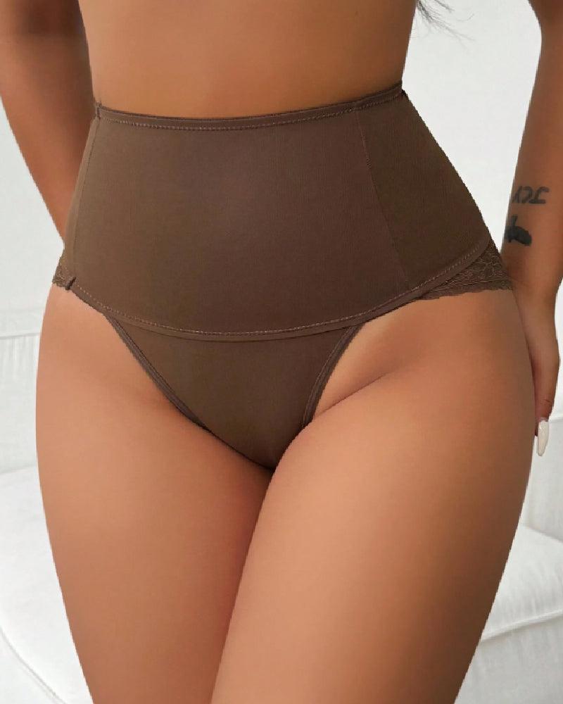Tanga moldeadora de cintura alta, sexy, de encaje, lisa, ajustada, con control de abdomen