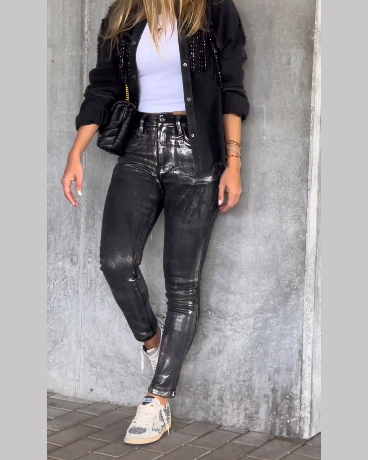 Metallic Black Skinny Jeans - Wishe