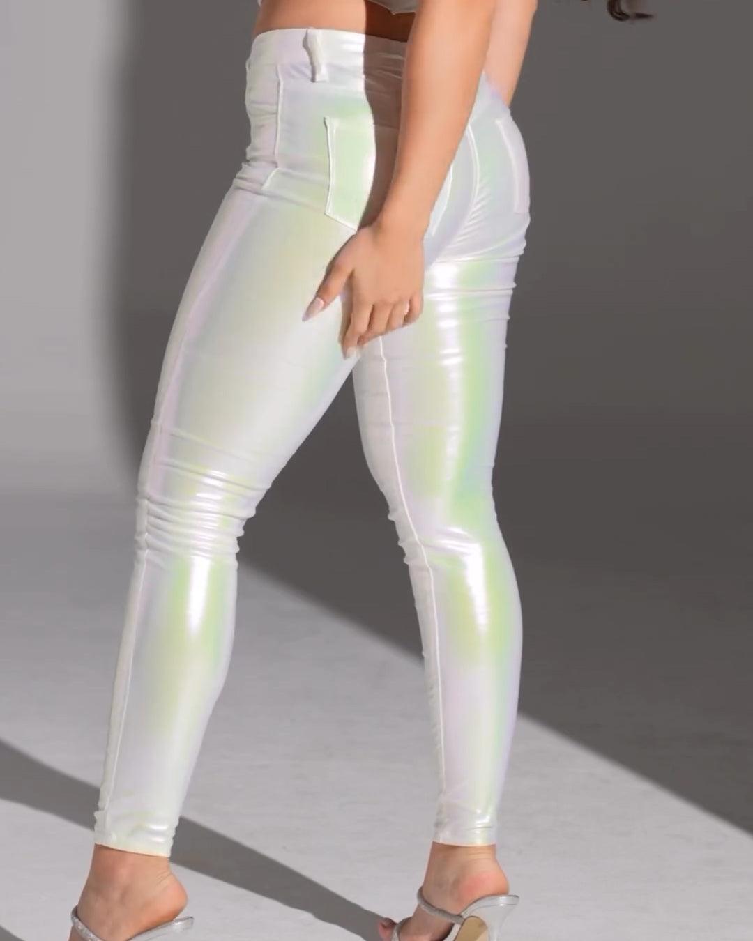 Skinny Metallic White Pant - Wishe