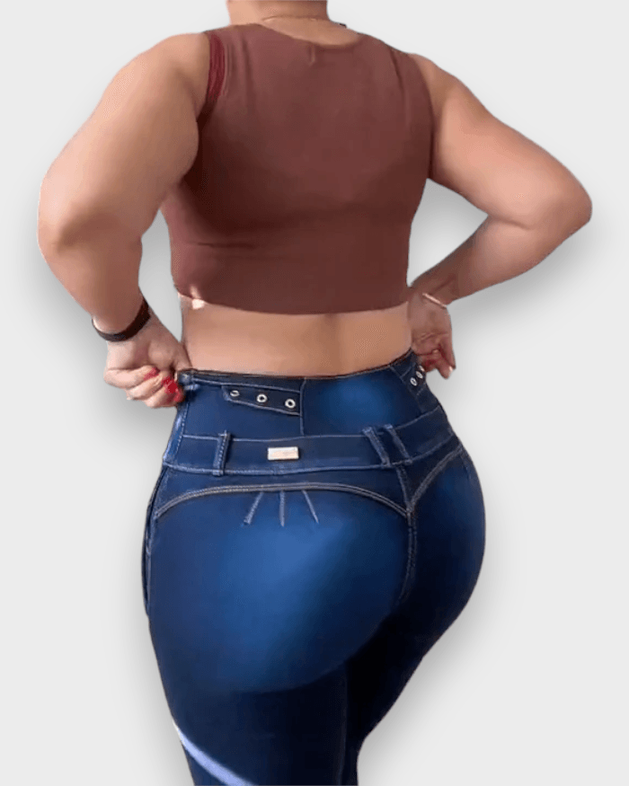 Internal-breasted High-rise Hip-lift Shaper Jeans - Wishe