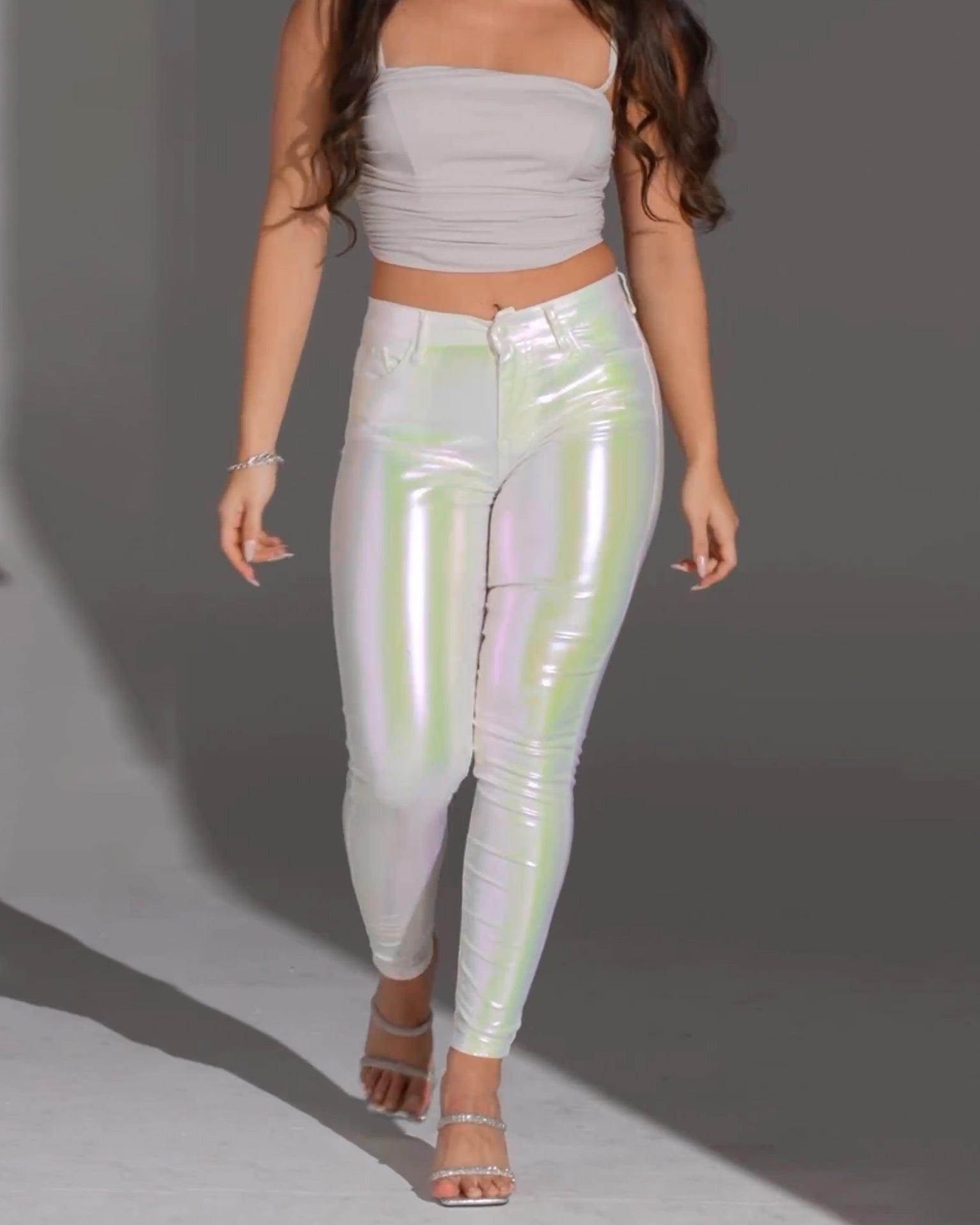 Skinny Metallic White Pant - Wishe