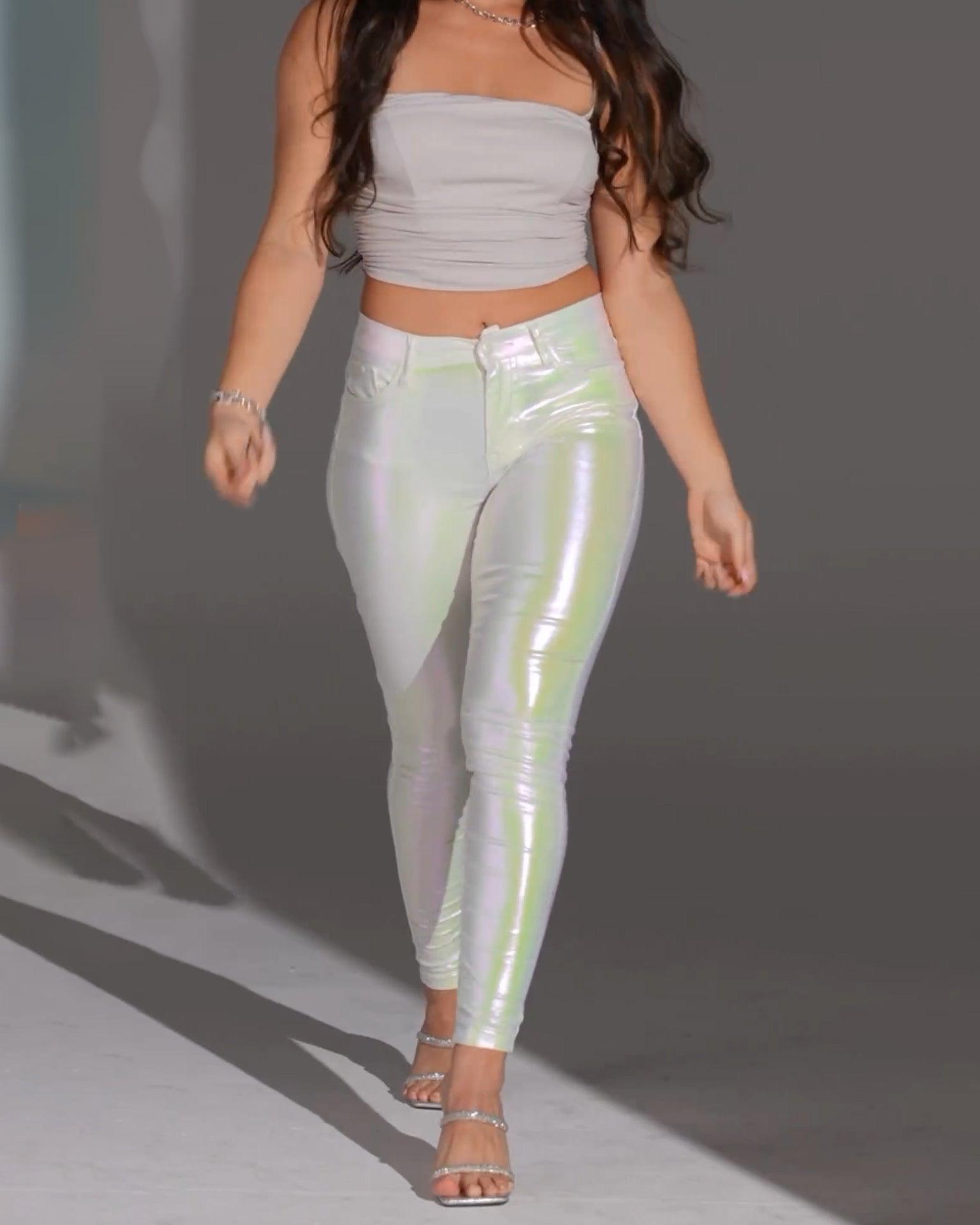 Skinny Metallic White Pant - Wishe