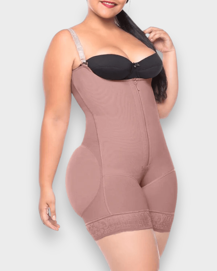 Women's Butt Lifting Open Bust Bodysuit Body Shaper With Zipper Shapewear Slimming Compression Faja With Straps - Wishe