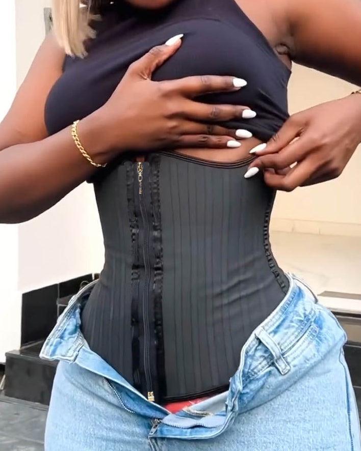 29 Steel Boned Curve Zipper Waist Trainer With Bust Support For High Compression And Hourglass Shape