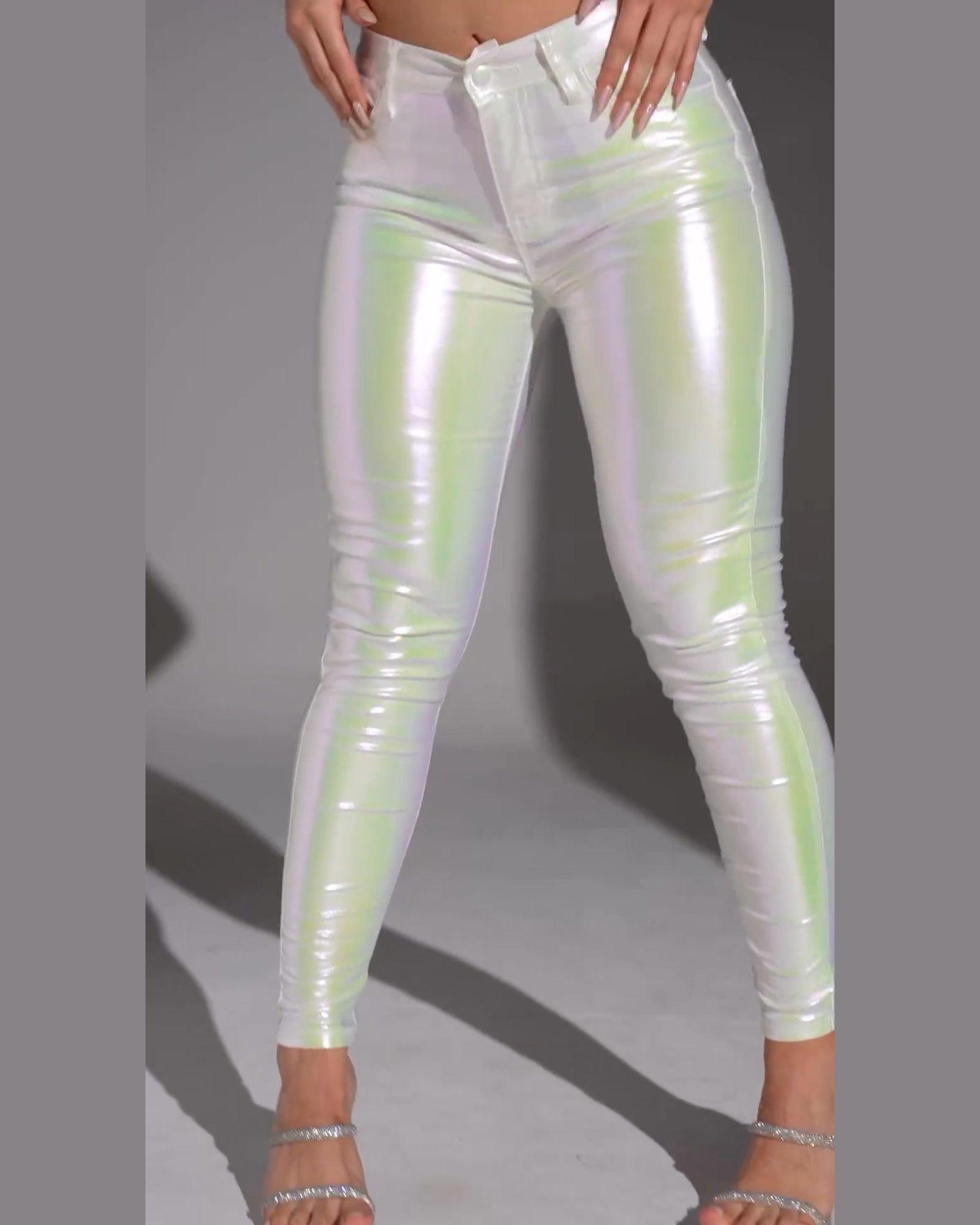 Skinny Metallic White Pant - Wishe