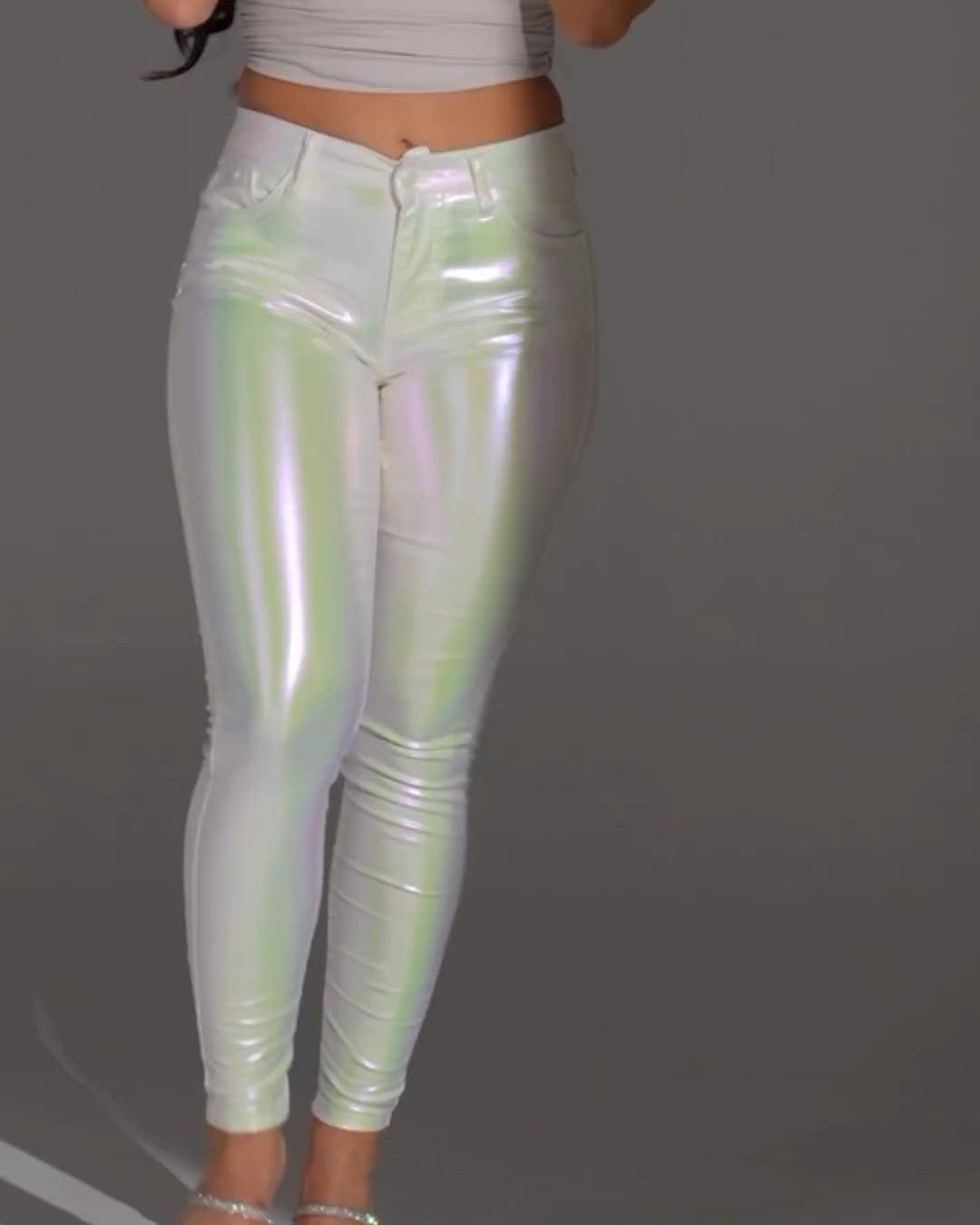 Skinny Metallic White Pant - Wishe