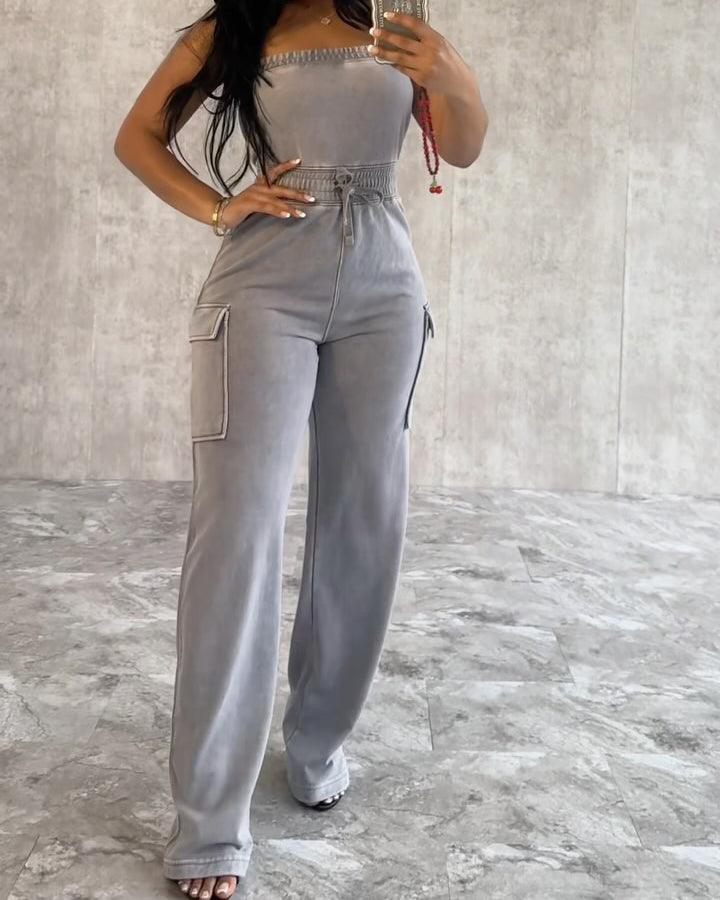 Good Vibes Mineral Washed Strapless Jumpsuit