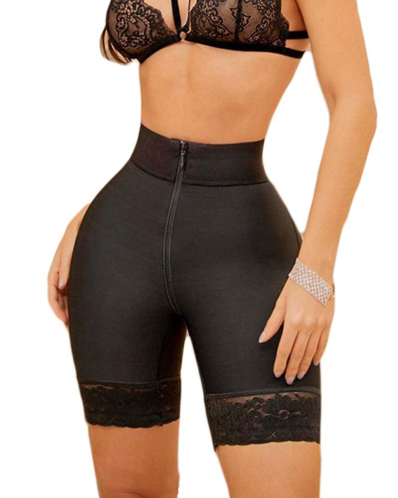 Double Compression Butt Lifter Zipper Shorts High Waisted Butt Pads Seamless Hip Enhancer - Wishe