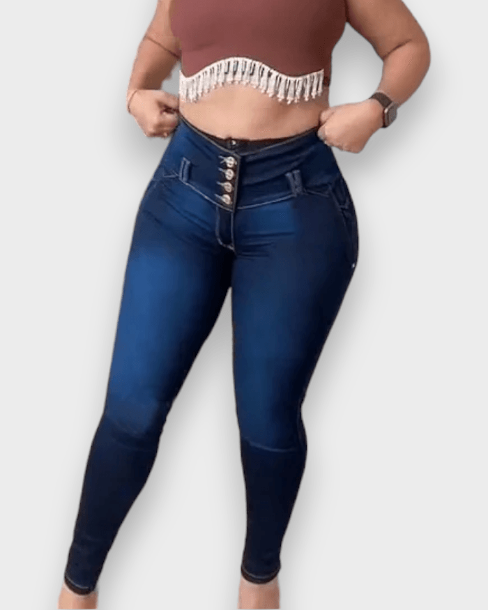 Internal-breasted High-rise Hip-lift Shaper Jeans - Wishe