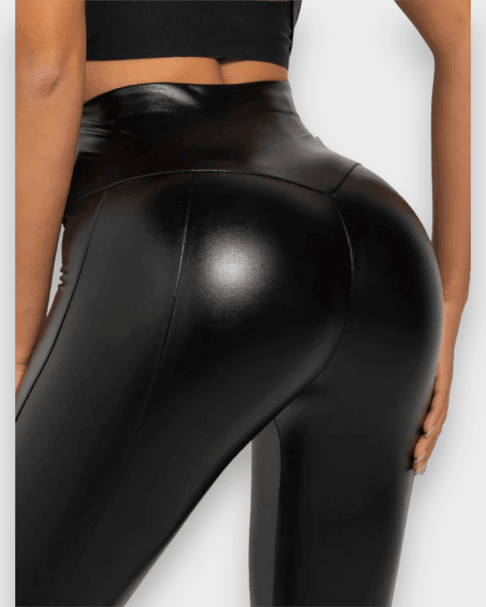 Glossy PU Hip-lift Trendy Leggings - Wishe