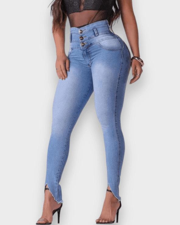 High Waist Slit Penny Skinny Jeans