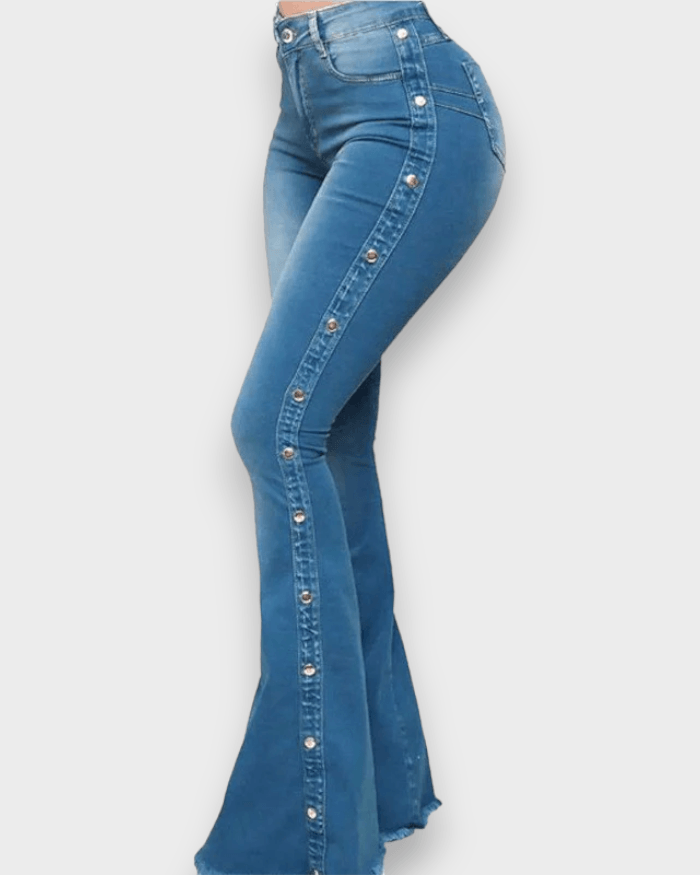 High Waist Stretch Mopping Flared Jeans - Wishe