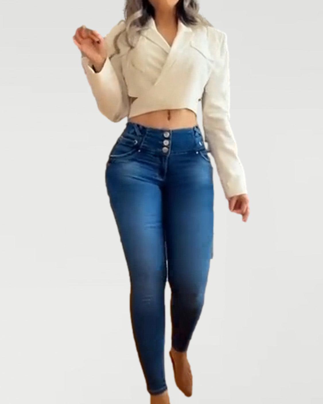 High Waisted Slim Fit Curvy Jeans - Wishe