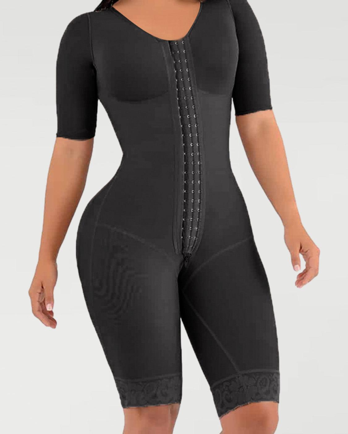 One-Piece Compression Girdle with Brooch Sleeves - Wishe