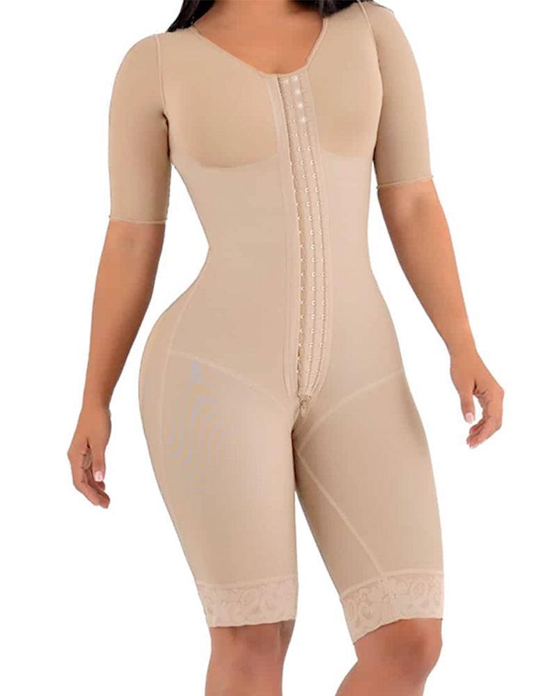 One-Piece Compression Girdle with Brooch Sleeves - Wishe
