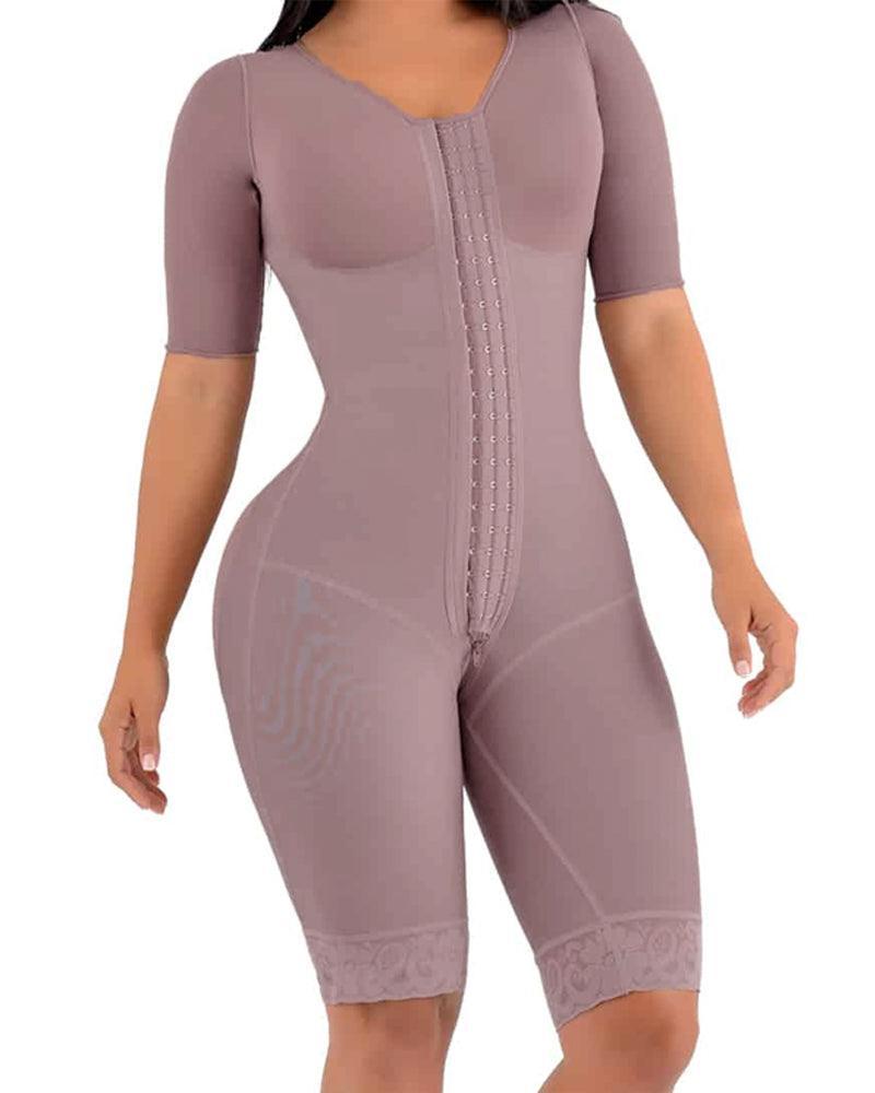 One-Piece Compression Girdle with Brooch Sleeves - Wishe