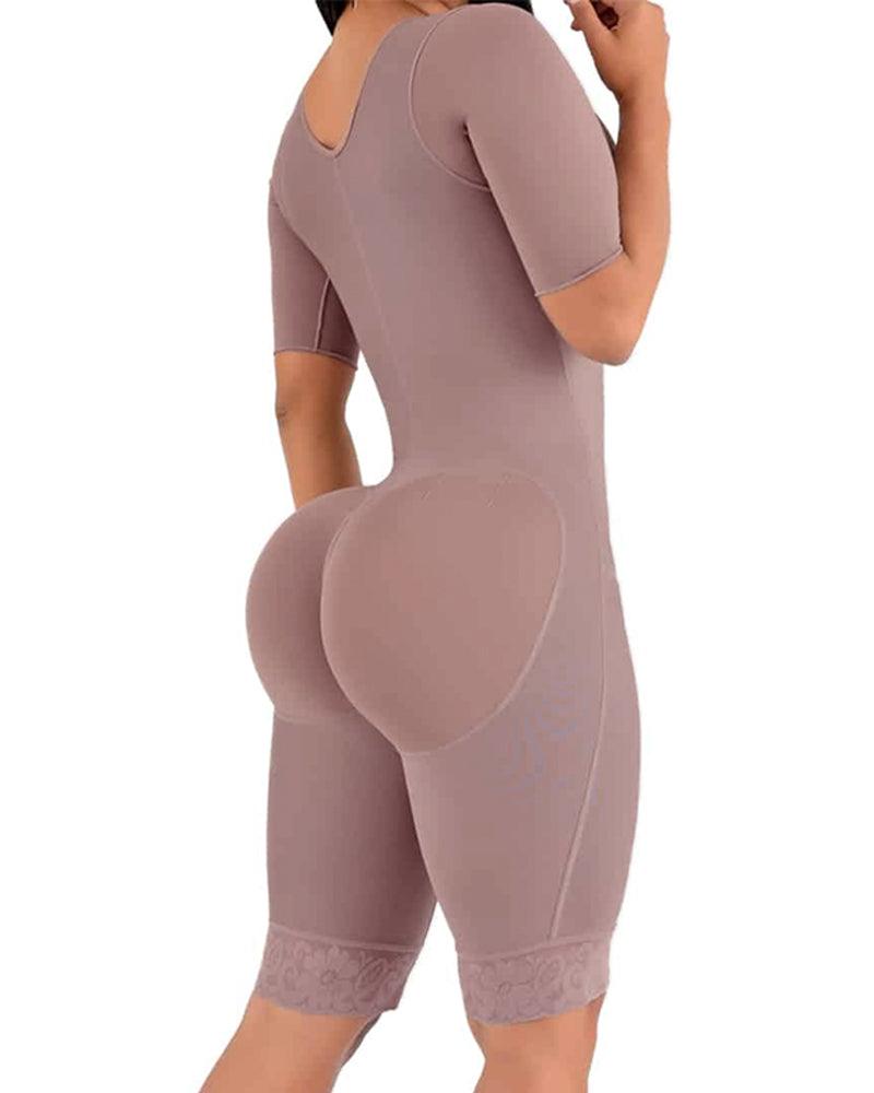 One-Piece Compression Girdle with Brooch Sleeves - Wishe