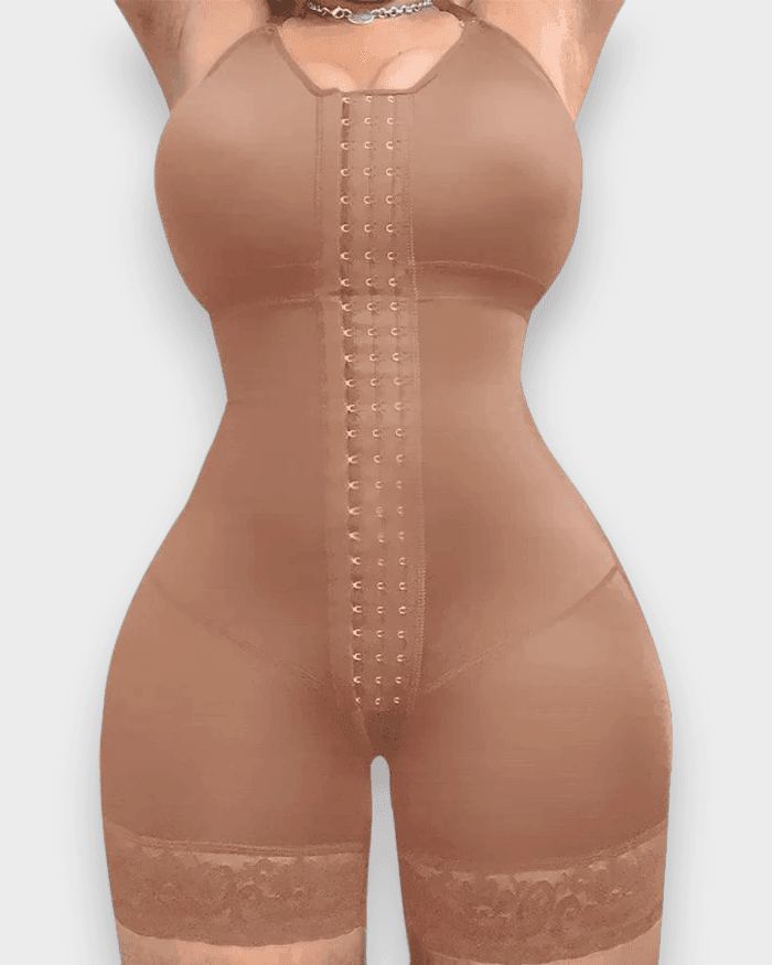 Open Bust Faja Bodysuit Invisible Booty Shaper Mid Length Slimming Lace Fajas - Wishe