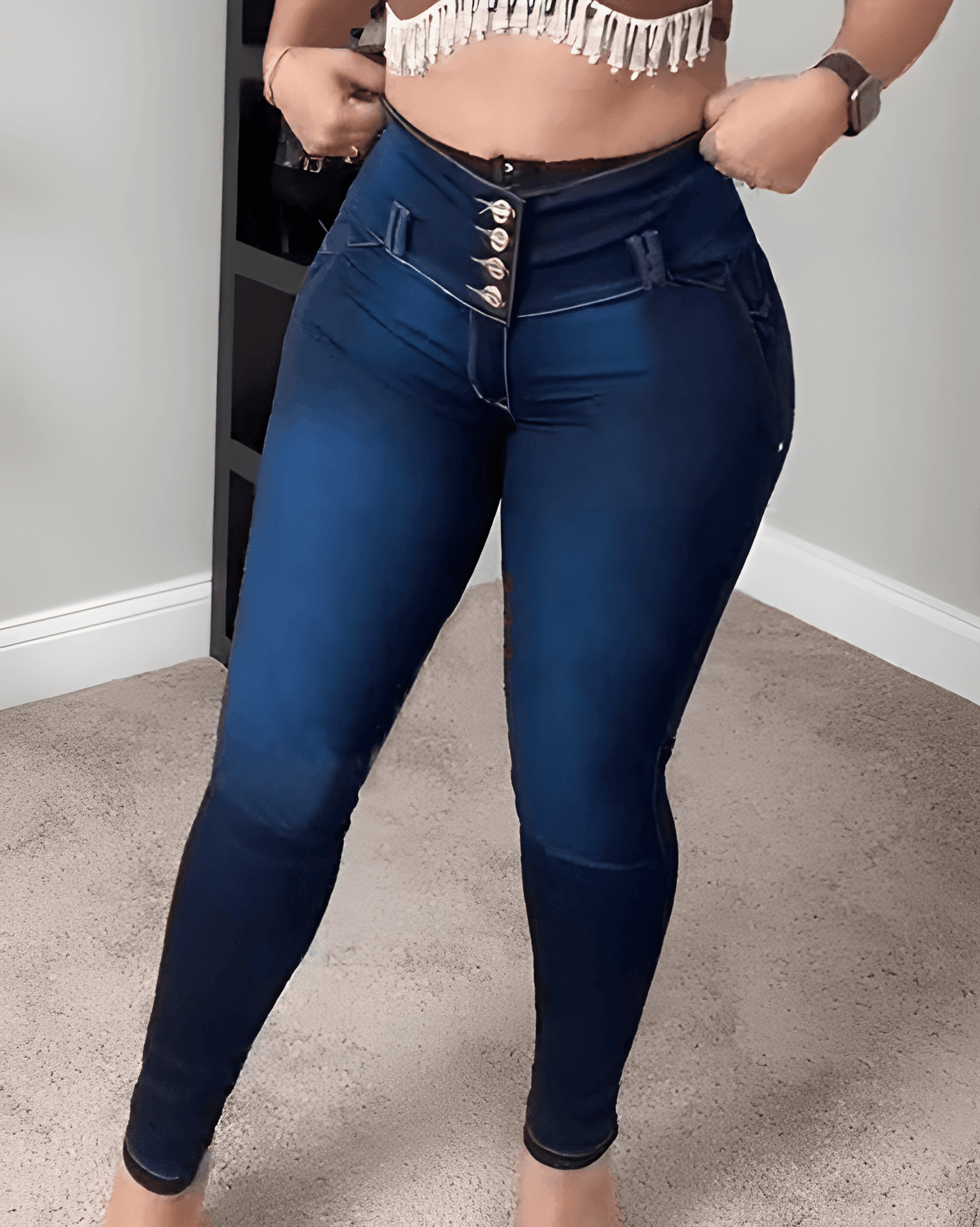 Internal-breasted High-rise Hip-lift Shaper Jeans