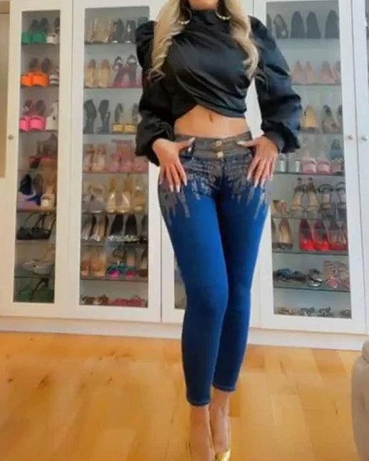 Pantalones vaqueros personalizados de cintura alta para mujer