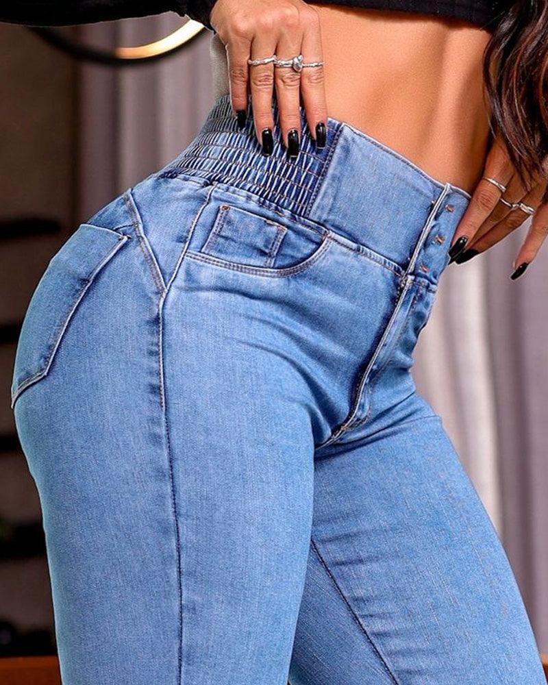 Skinny Flared Jeans With Elastic Waistband (Pre-Sale) - Wishe