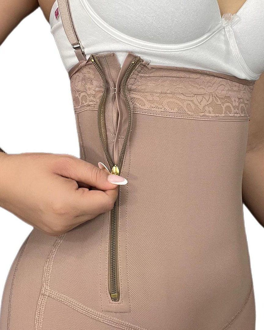 Side Zipper Tummy Control Strap Faja Pants - Wishe