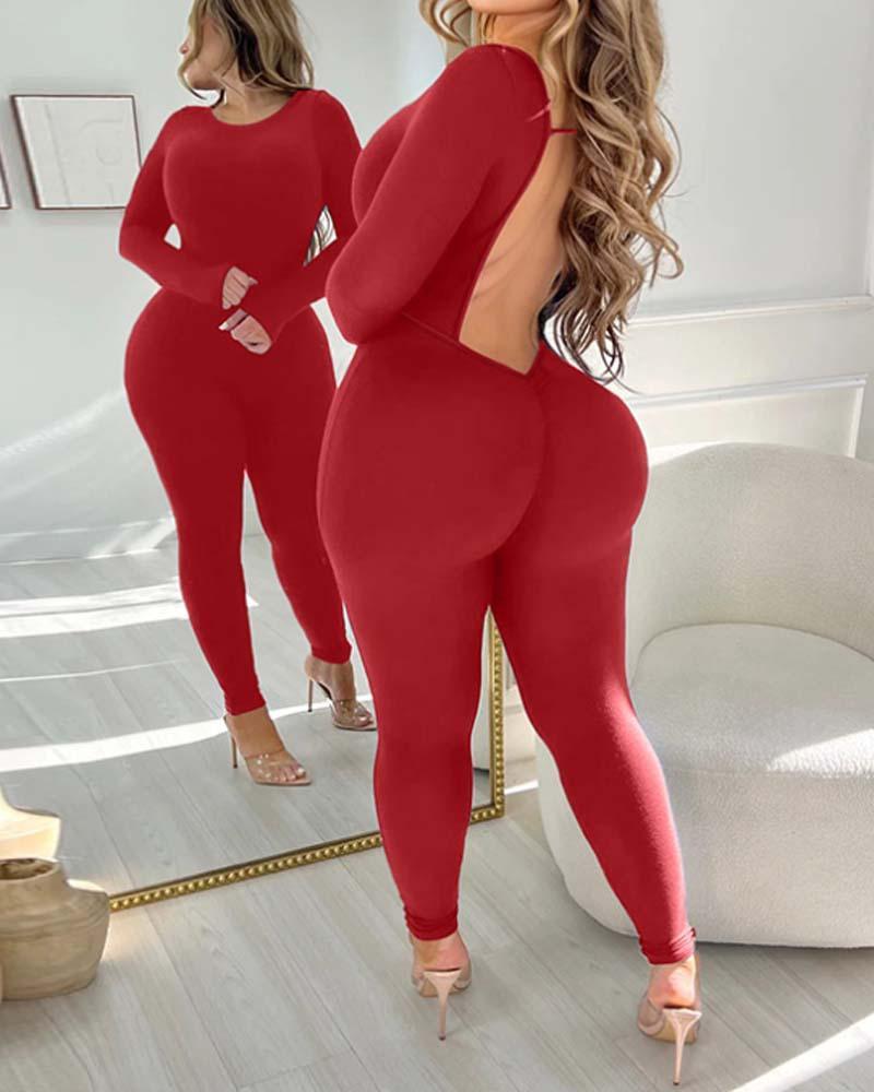 Backless, Long-Sleeved Onesie - Wishe