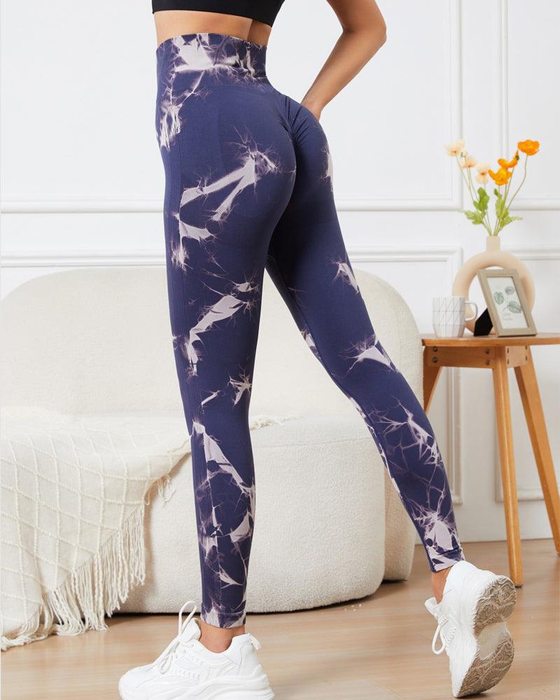 High Waisted Belly Controlling Peach butt-lifting sports tights tie-dye yoga pants - Wishe
