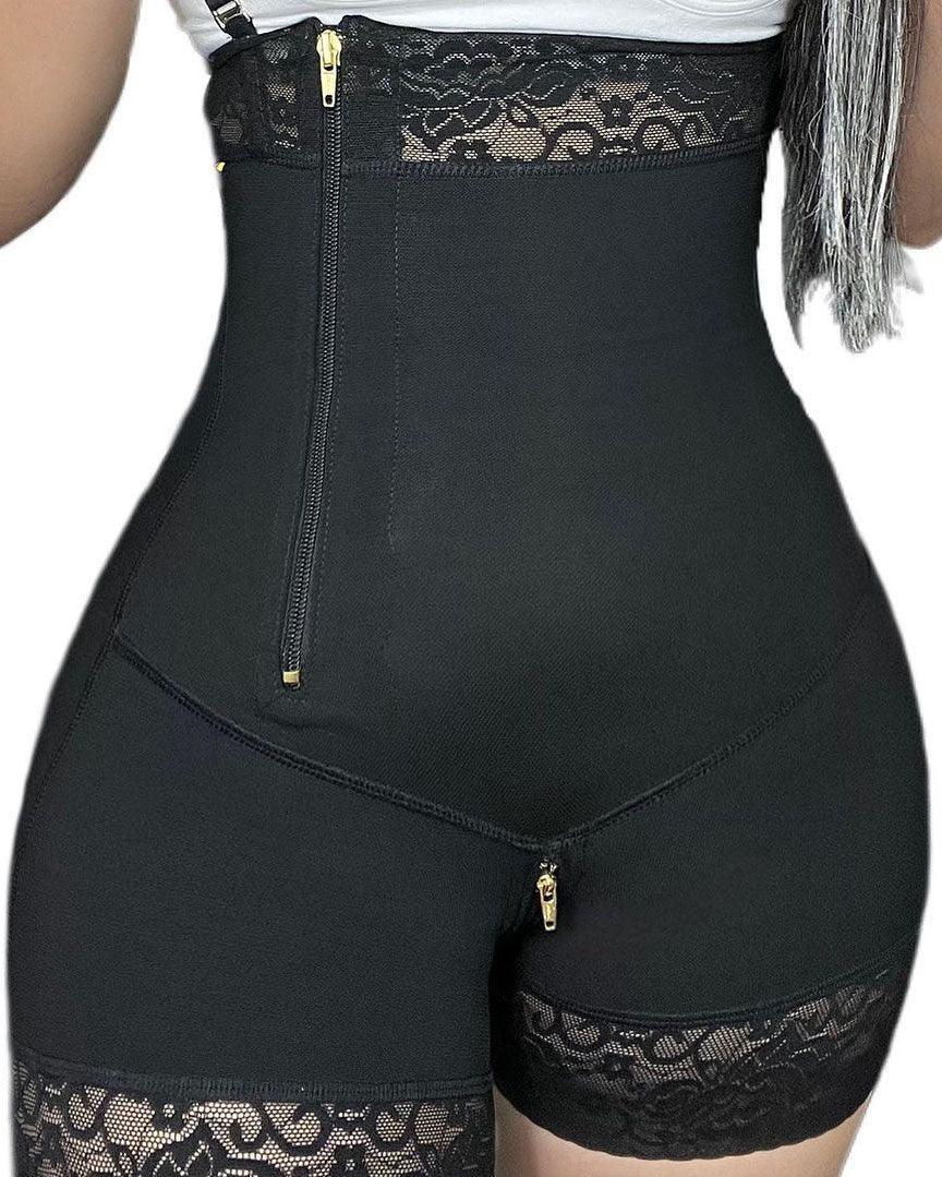 Side Zipper Tummy Control Strap Faja Pants - Wishe