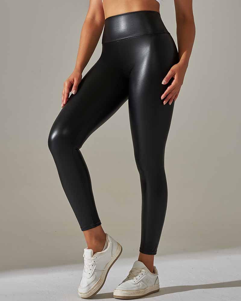 Sexy Pu Sports High-Waisted Leather Pants - Wishe