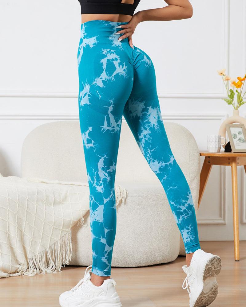 High Waisted Belly Controlling Peach butt-lifting sports tights tie-dye yoga pants - Wishe