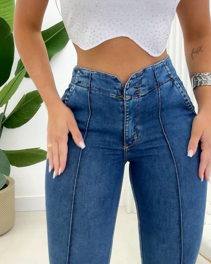 V Design Skinny Butt Lift Slim Jeans - Wishe