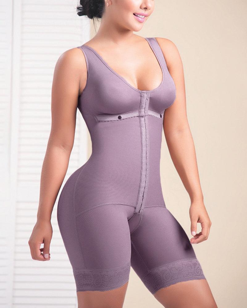Women Bodysuit Front Closure Adjustable Tummy Control Shapewear Slimming Fajas Lace Body Shaper - Wishe