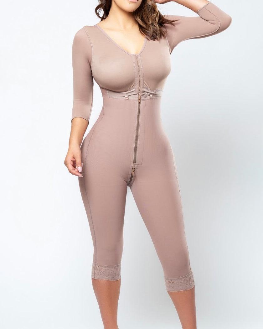 High Compression Tummy Control Mid-leg Faja With Sleeves - Wishe