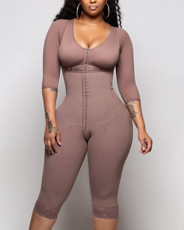 HOOK AND EYE CLOSURE Long sleeve Tummy Control Shapewear - Wishe