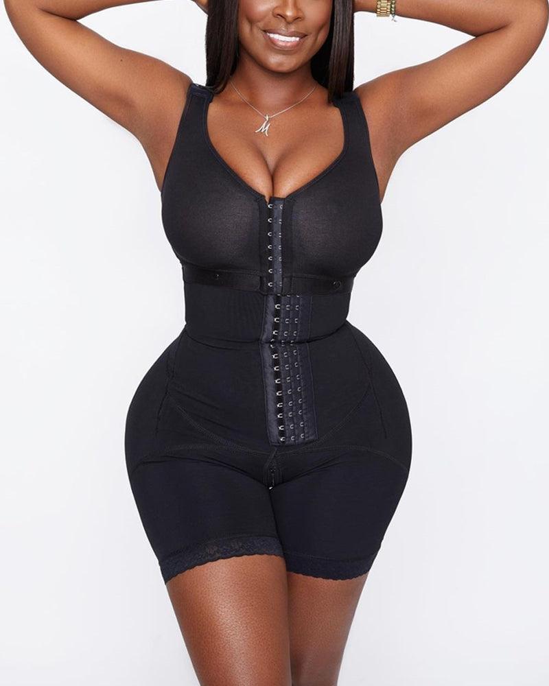 Women's Tummy Control Shapewear High Compression Faja Bodysuit Postpartum Open Bust Bodysuit - Wishe