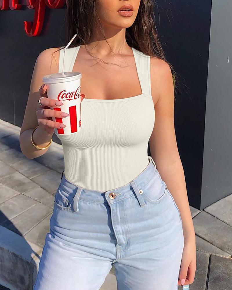 Ribbed Sleeveless Bodysuit - Wishe
