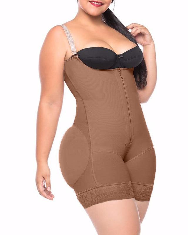 Women's Butt Lifting Open Bust Bodysuit Body Shaper With Zipper Shapewear Slimming Compression Faja With Straps - Wishe