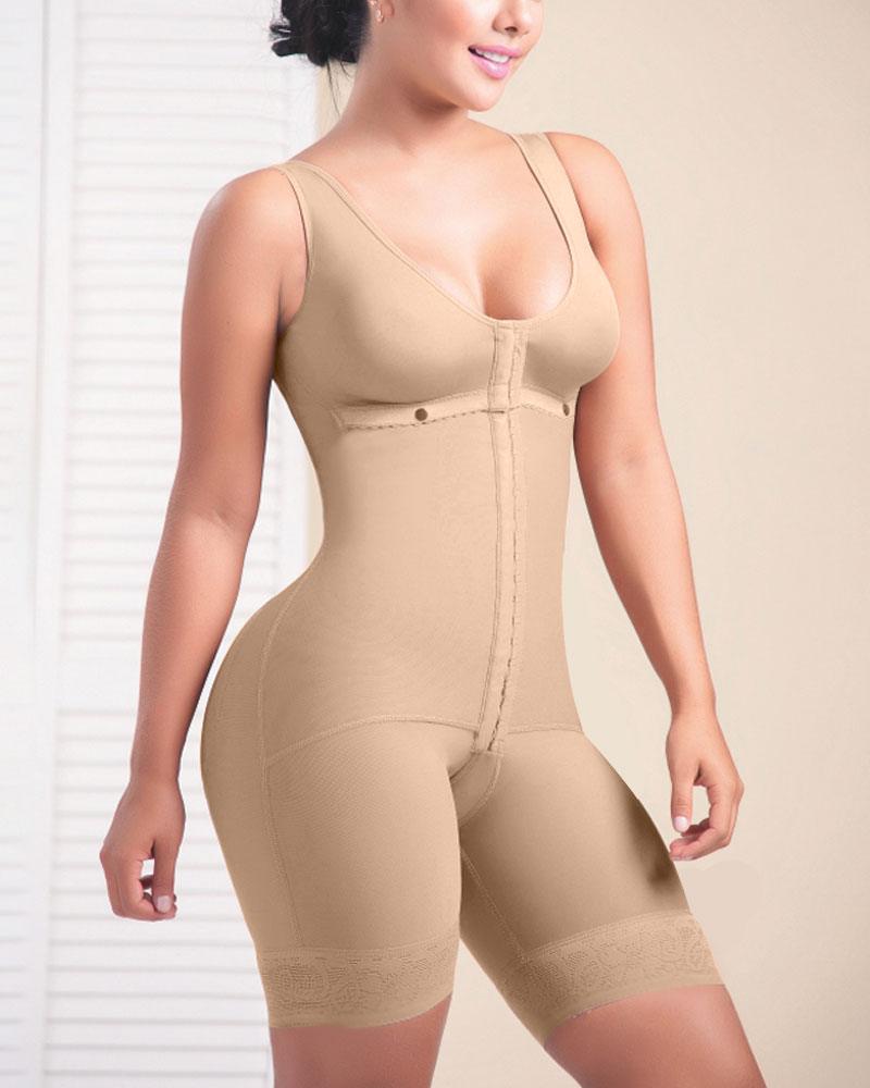Women Bodysuit Front Closure Adjustable Tummy Control Shapewear Slimming Fajas Lace Body Shaper - Wishe