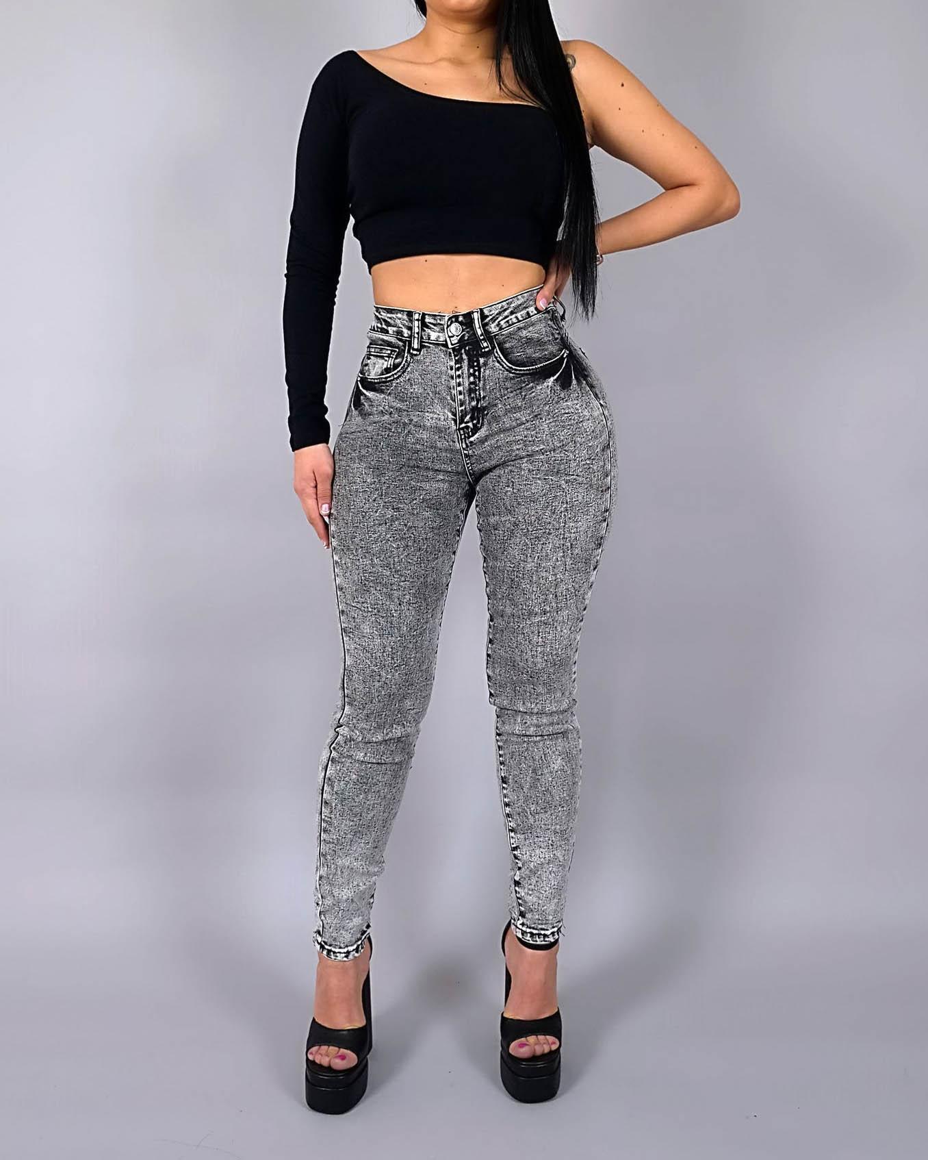 Light Grey Tummy Control Jeans Con Fajas