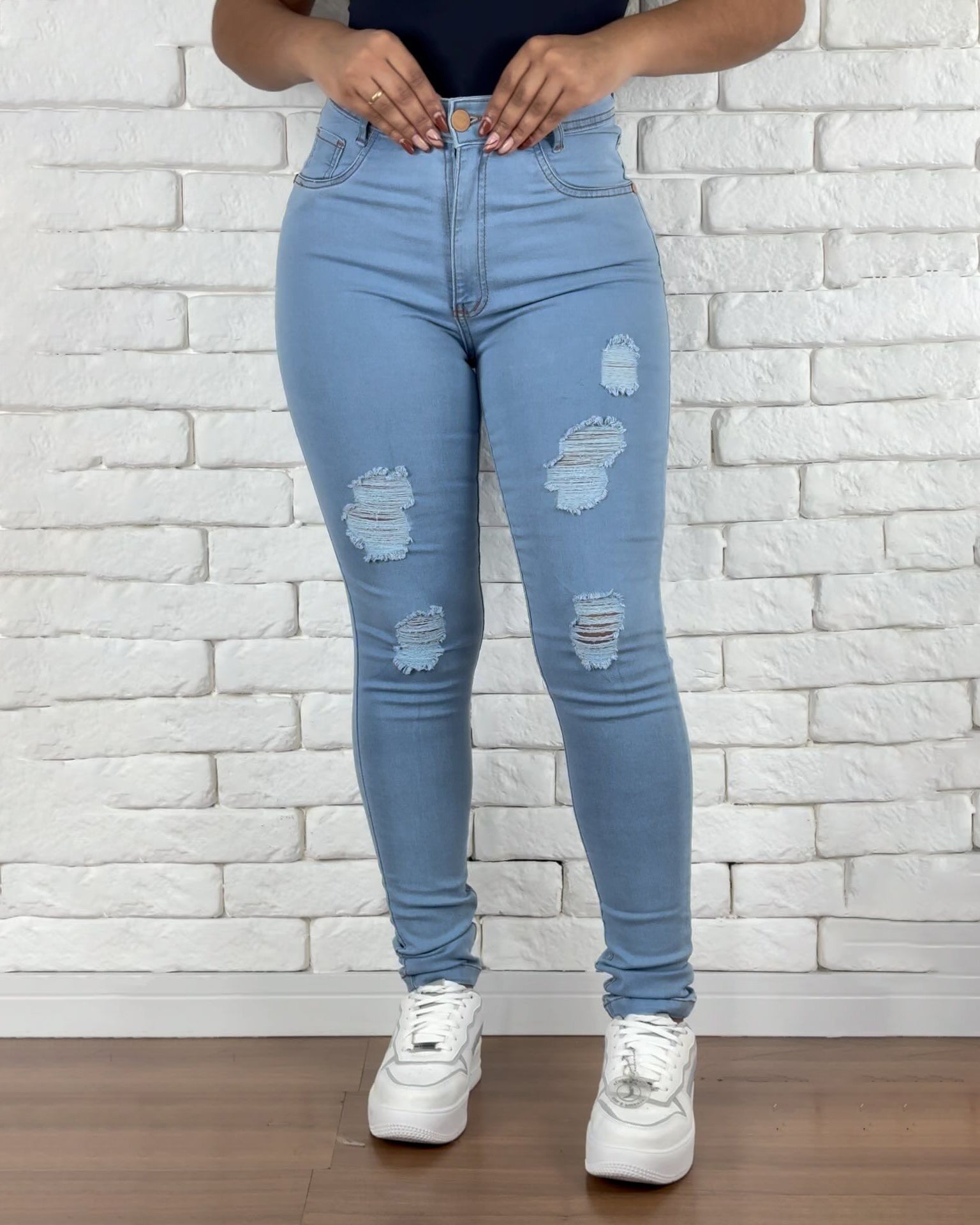 High Rise Skinny Ripped Booty Light Blue Jeans