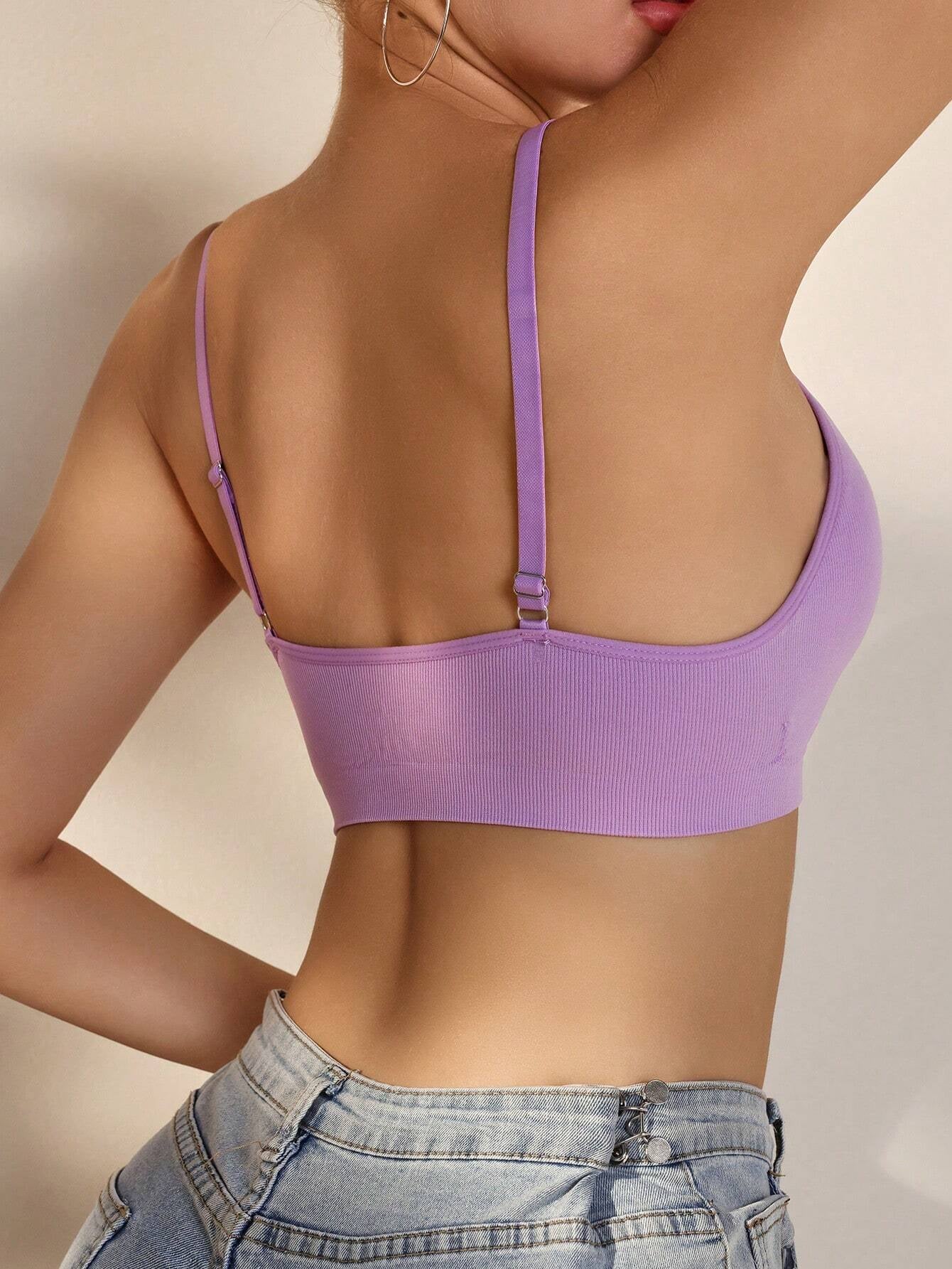 Deep V Solid Color Ribbed Knit Seamless Bra