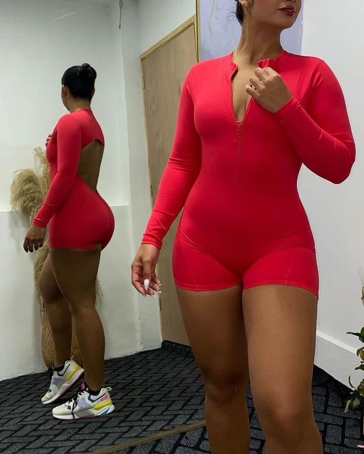 Low Back Butt Lift Skinny Zipper Rompers