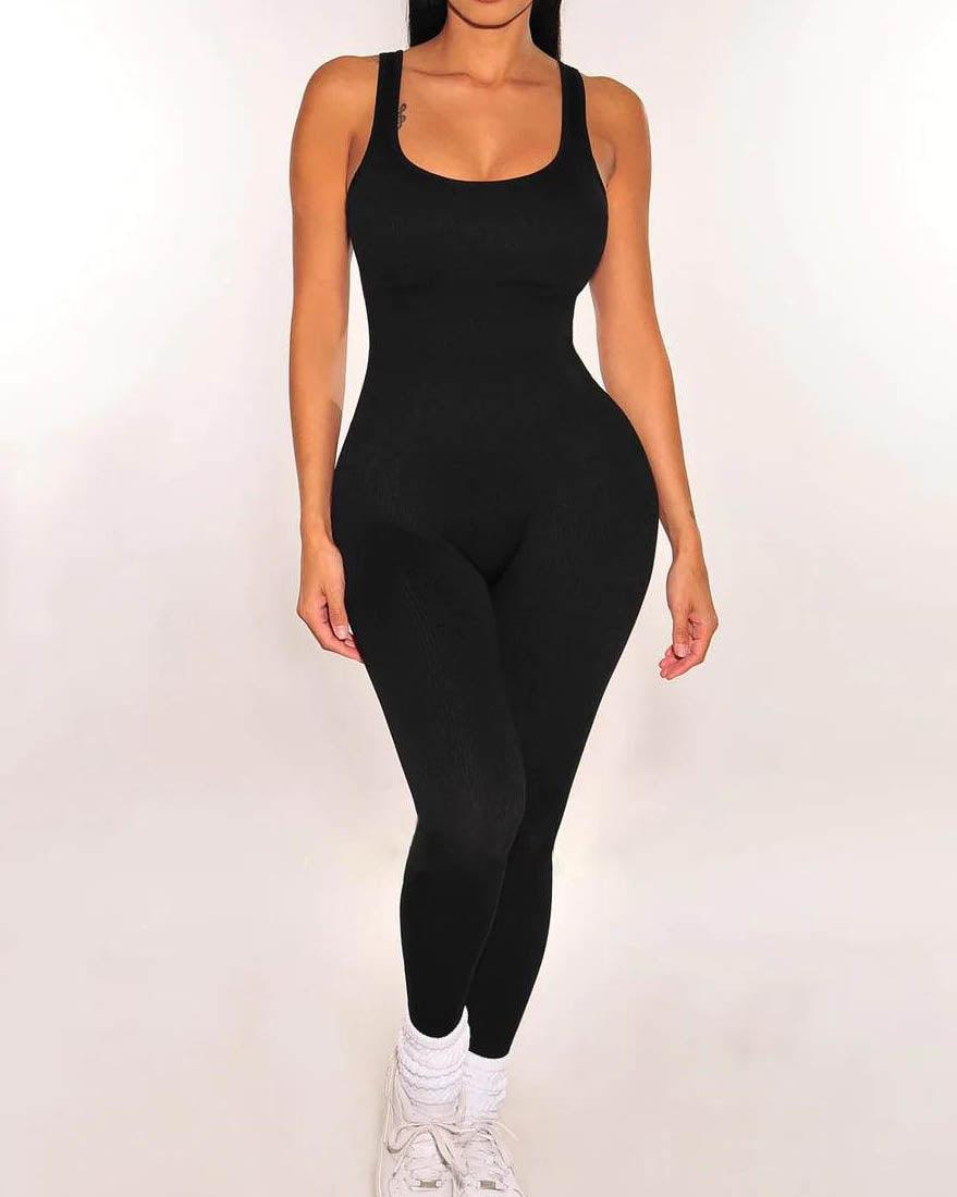 Seamless Ribbed Tank Padded Snatched Jumpsuit