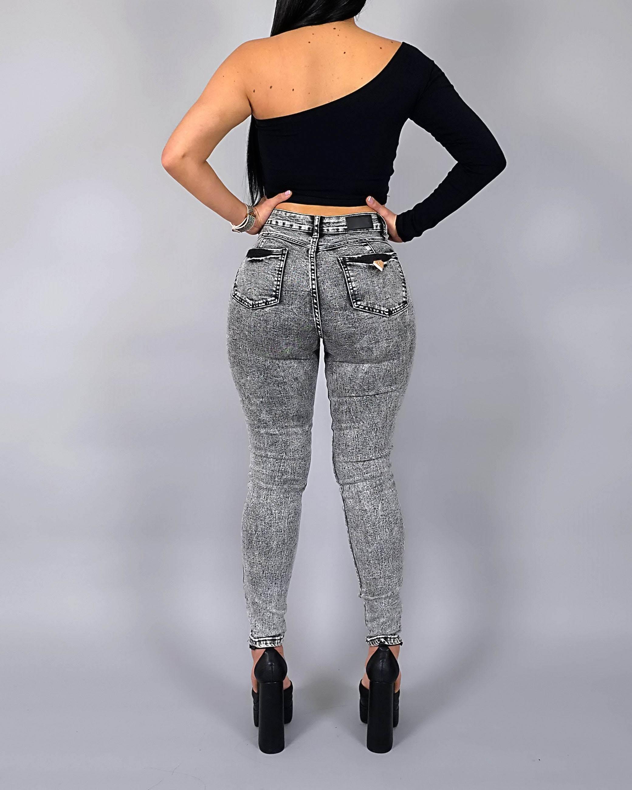 Light Grey Tummy Control Jeans Con Fajas