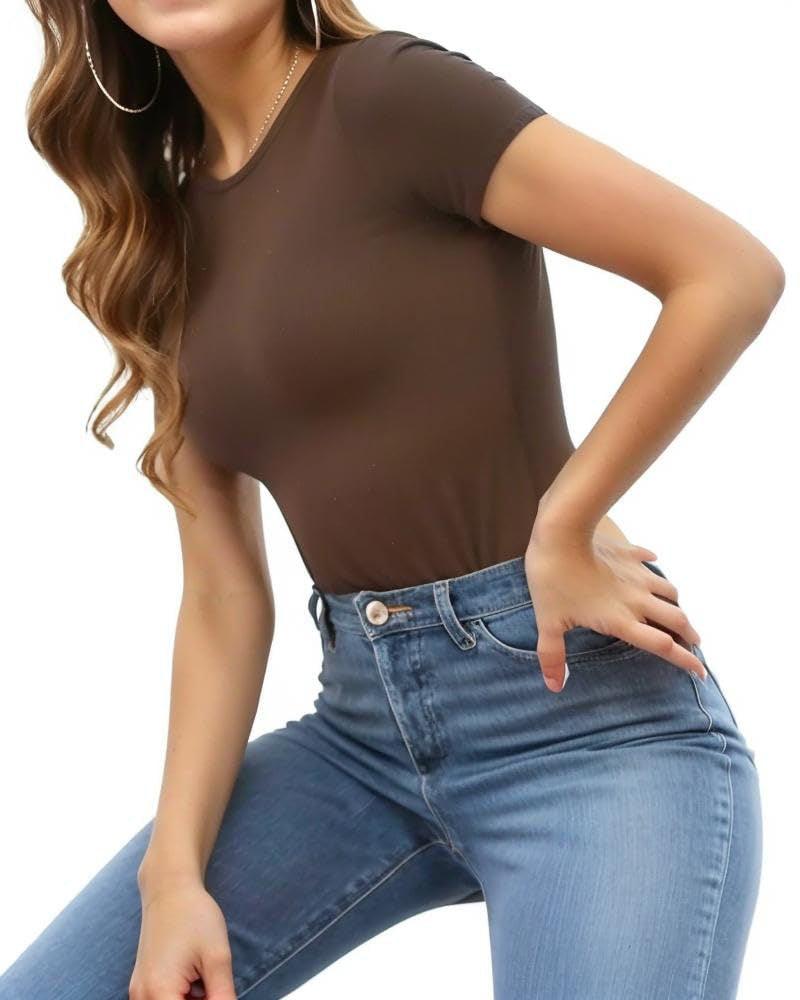 Round Neck Short Sleeve T-shirt Bodysuit - Wishe