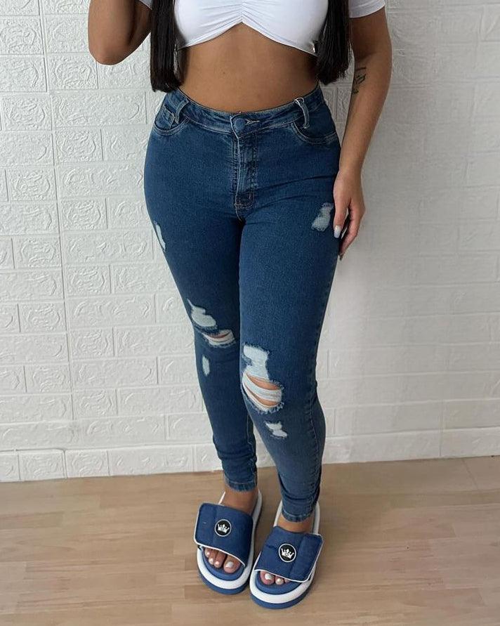 High Waist Skinny Ripped Peach Butt Jeans