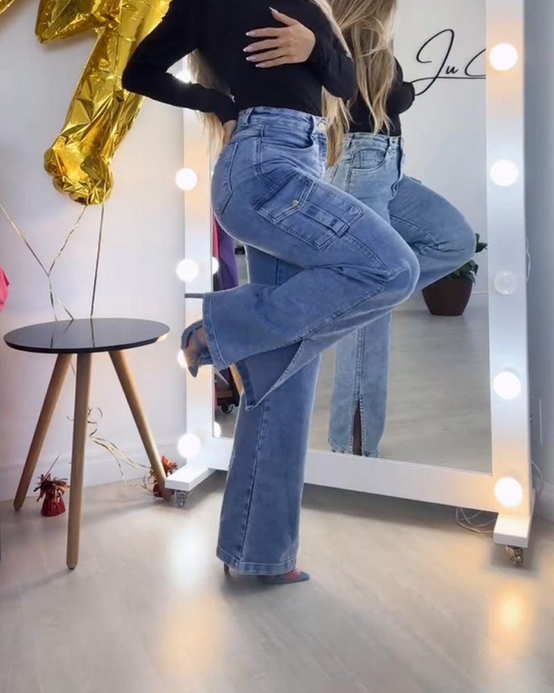 Work Style Jeans With Side Slits（Pre-Sale)